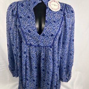 Umgee Women's Royal Blue Patterned Blouse